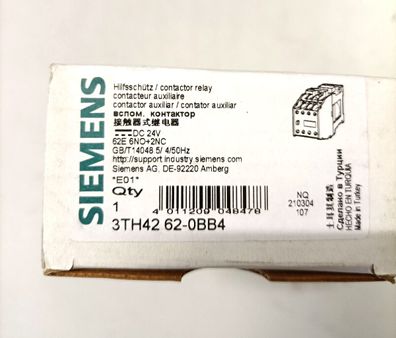 Siemens 3TH42 62-0BB4 Hilfsschutz DC 24V 4kW 6NO+2NC unbenutzt NEU