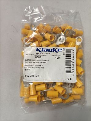 100x Klauke Ringkabelschuh 4-6 mm² M 6, isoliert-Art. Nr. 65068-OVP