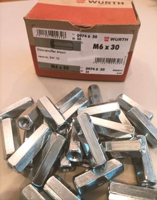 29 Stück Würth Distanzmuffen 6-kant M6 x 30 Gewindemuffen verzinkt 0974 6 30