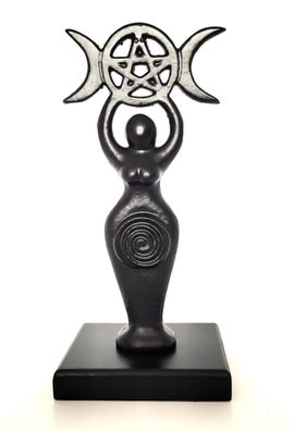 Altarfigur GÖTTIN dreifacher Mond Pentagramm Aluminium silber 21 cm Statue