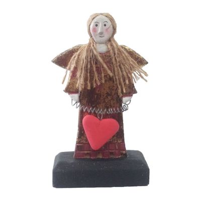 ENGEL MIT HERZ stehend rot-gold 7 x 12 cm Feng-Shui Statue Skulptur Schutzengel