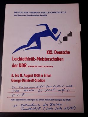 DDR Heft XIX. Deutsche Leichtathletik Meisterschaften 8.-11.8.1968 Erfurt