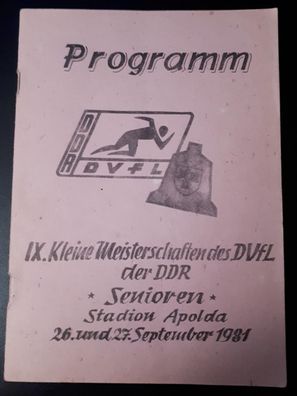 Programmheft IX. Kleine Meisterschaften der DDR Senioren 26.9.-27.9.1981 Apolda