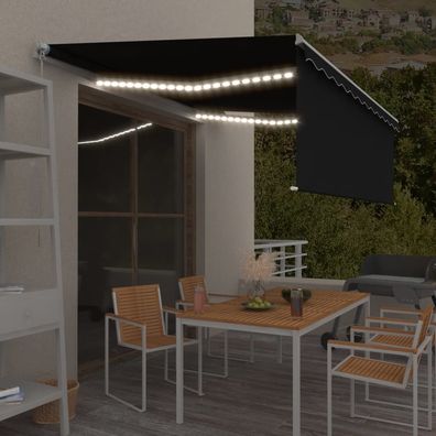 vidaXL Markise Manuell Einziehbar mit Rollo & LED 4x3 m Anthrazit