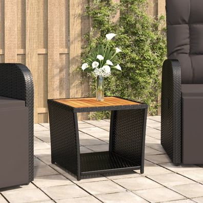 vidaXL Beistelltisch mit Holzplatte Schwarz Poly Rattan & Akazienholz