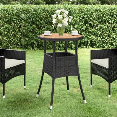 vidaXL Gartentisch Ø60x75 cm Akazienholz und Poly Rattan Schwarz