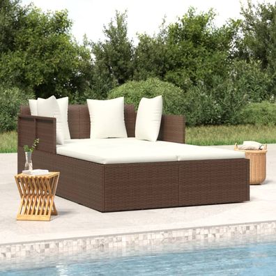 vidaXL Sonnenliege mit Kissen Braun 182x118x63 cm Poly Rattan