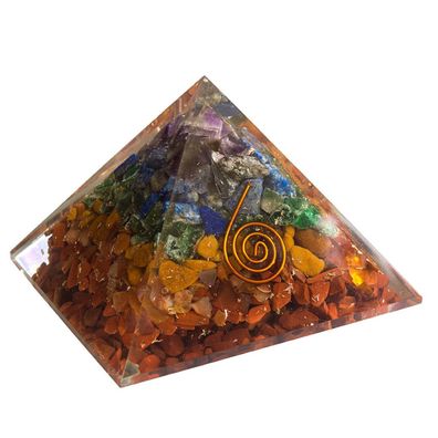 Pyramide Orgonsat Chakra 7,5 x 7,5 x 5 cm Kunstharz Kupfer Chakrasteine