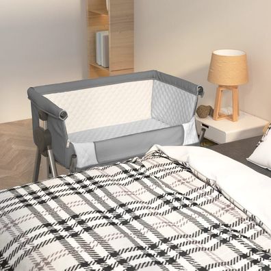 vidaXL Babybett mit Matratze Dunkelgrau Leinenstoff