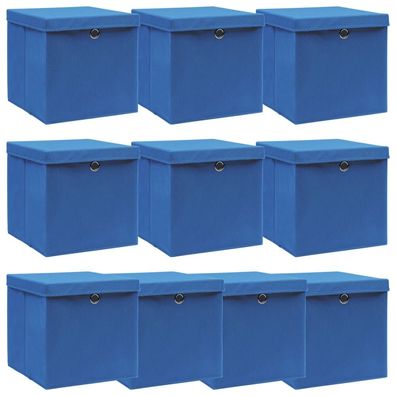 vidaXL Aufbewahrungsboxen mit Deckeln 10 Stk. Blau 32x32x32 cm Stoff