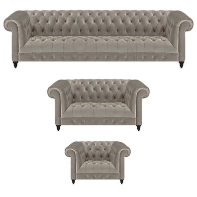 Komplett Einrichtung Grau 3Tlg Polstermöbel Sofas Set Sessel Neu Chesterfield