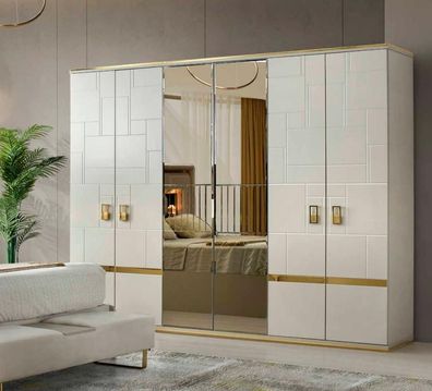 Rechteckig Kleiderschrank Weiß Gold Zweifarbig Modern Design Spiegel Edelstahl