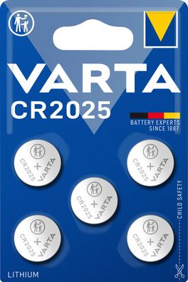 Varta CR2025 3V Lithium Knopfzelle - 5er Blister