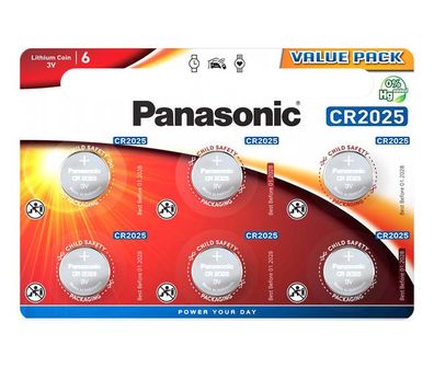 Panasonic Lithium CR2025 Knopfzelle 6er Blister