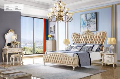 Schlafzimmer Edle Luxus Möbel Bett 2 Nachttische 5Tlg. Klassisches Designer Set