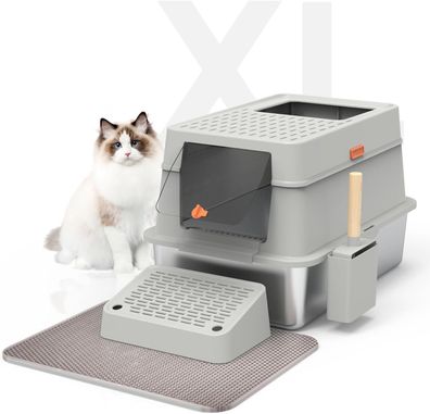 Katzentoilette aus Edelstahl - XL geschlossene Katzentoilette