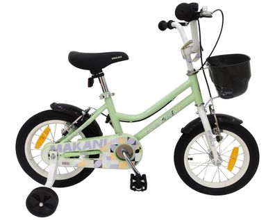 Makani Kinderfahrrad Pali 14 Zoll, verstellbar, Stützräder, Frontkorb, Klingel