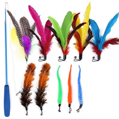 Interaktiver Feather Teaser Einziehbarer Cat Wand 11 PCS