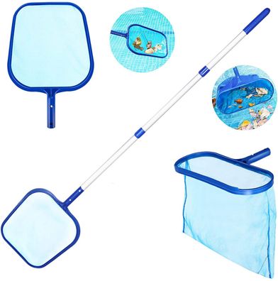 Pool Kescher Set, Pool Skimmer mit Teleskopstange, Laubkescher, Bodenkescher