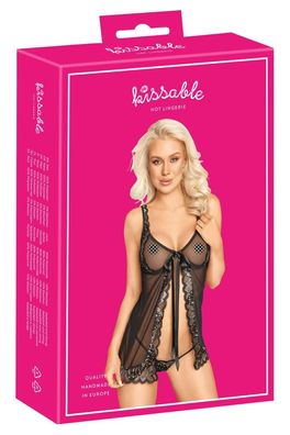 kissable - Black, Silver, Gold Set Babydoll und String - (L/XL, / /)