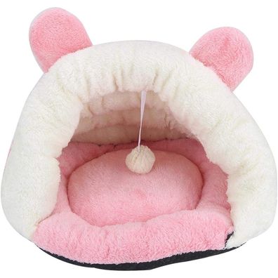 Pet Nest Pink White Plush Cute Rabbit Shape Pet Winter Warm Semi-Closed