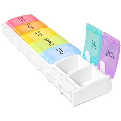 Tablettenbox 7 Tage, Pillendose 7 Fächer, Leicht Zu ßffnen Regenbogen