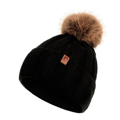 Damen Wintermütze Warm Mütze mit Fleece gefüttert Kunstfell Pompom Basic Beanie Winte