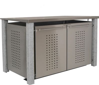 Mülltonnenbox Typ-ND, 3x 120l, Türfarbe Edelstahl Pultdach - F-Design