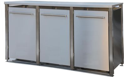 Müllbox Typ-MD, 2x 240l + 1x 120l, Türfarbe Edelstahl Pultdach - Edelstahl