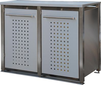 Müllbox Typ-MD, 2x 240l, Türfarbe Edelstahl Pultdach - F-Design