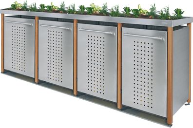 Mülltonnenverkleidung Typ-LW, 2x 240l + 2x 120l, Türfarbe Ed F-Design - Edelstahl