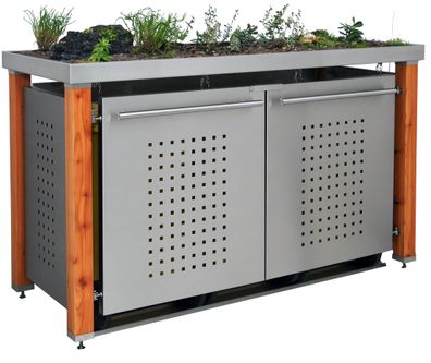 Müllbox Typ-HW, 3x 240l, Türfarbe Edelstahl F-Design - Edelstahl