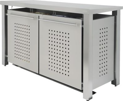 Müllbox Typ-ED, 3x 120l, Türfarbe Edelstahl Pultdach - F-Design