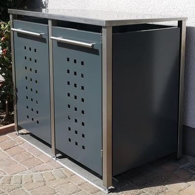 Mülltonnenbox Typ-MD, 2x 120l, Türfarbe Anthrazit Pultdach - 2 x 120l