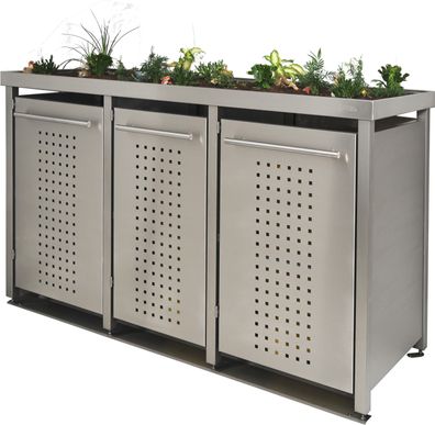 Mülltonnenbox Typ-MW, 2x 240l + 1x 120l, Türfarbe Edelstahl F-Design - Edelstahl