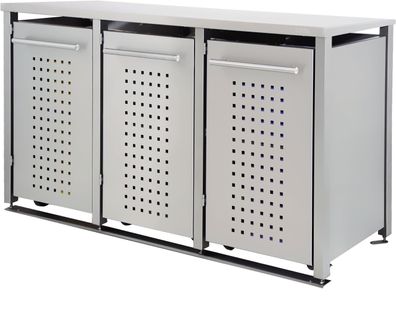 Müllbox Typ-MD, 3x 120l, Türfarbe Edelstahl Pultdach - F-Design