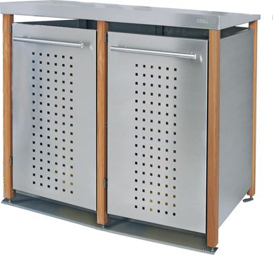 Müllbox Typ-LD, 2x 240l, Türfarbe Edelstahl Pultdach - F-Design