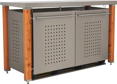 Müllbox Typ-HD, 1x 240l + 2x 120l, Türfarbe Edelstahl Pultdach - F-Design