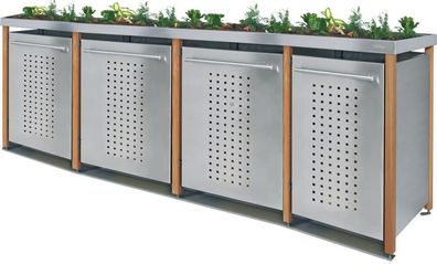 Müllbox Typ-LD, 2x 240l + 2x 120l, Türfarbe Edelstahl Pultdach - F-Design