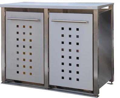 Müllbox Typ-MD, 2x 120l, Türfarbe Edelstahl Pultdach - Edelstahl