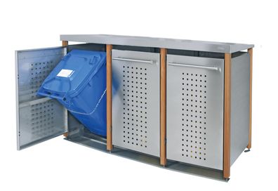 Müllbox Typ-LD, 3x 120l, Türfarbe Edelstahl Pultdach - F-Design