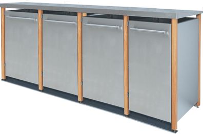 Müllbox Typ-LD, 4x 240l, Türfarbe Edelstahl Pultdach - Edelstahl