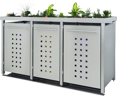 Mülltonnenbox Typ-MW, 2x 240l + 1x 120l, Türfarbe Edelstahl Edelstahl - Pflanzen