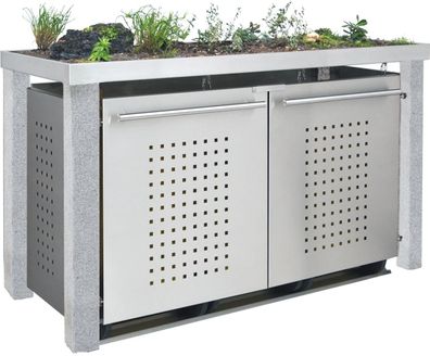 Müllbox Typ-SW, 3x 240l, Türfarbe Edelstahl Pflanzenwanne - F-De