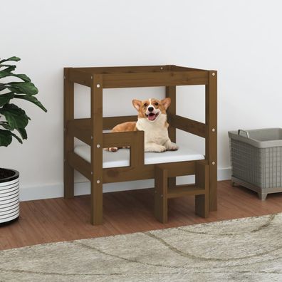 vidaXL Hundebett Honigbraun 55,5x53,5x60 cm Massivholz Kiefer