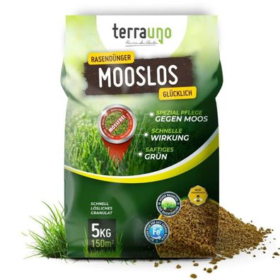 TerraUno Rasendünger Dünger Mooslos Moos glücklich Sommerdünger Herbstdünger 5kg