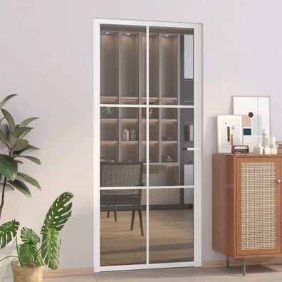 vidaXL Innentür 93x201,5 cm Weiß ESG-Glas und Aluminium