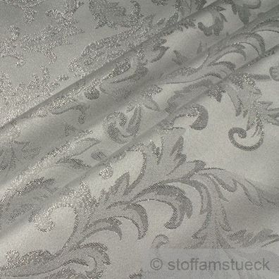 Stoff Polyester Jacquard Ornament weiß silber Lurex Brokat 280 cm überbreit