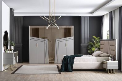 Modern Schlafzimmer Set Luxus Bett 2X Nachttische Kleiderschrank 6Tlg