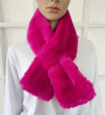 Plüsch Winter Schal Fellimitat Fake Fur kuschelig Kunstfell Steckschal warm Pink